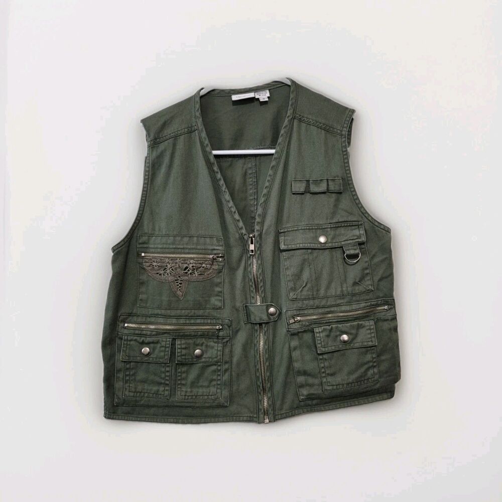 together Vest Sz Small Olive Army Green Hiking Fashionista Pockets Boho Grunge